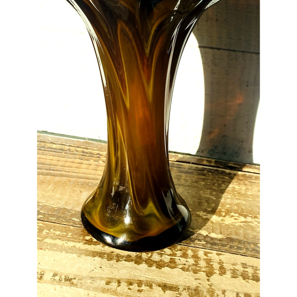Vintage Mid Century Amber Slag Glass Vase 6.25" Tall - Picture 7 of 8